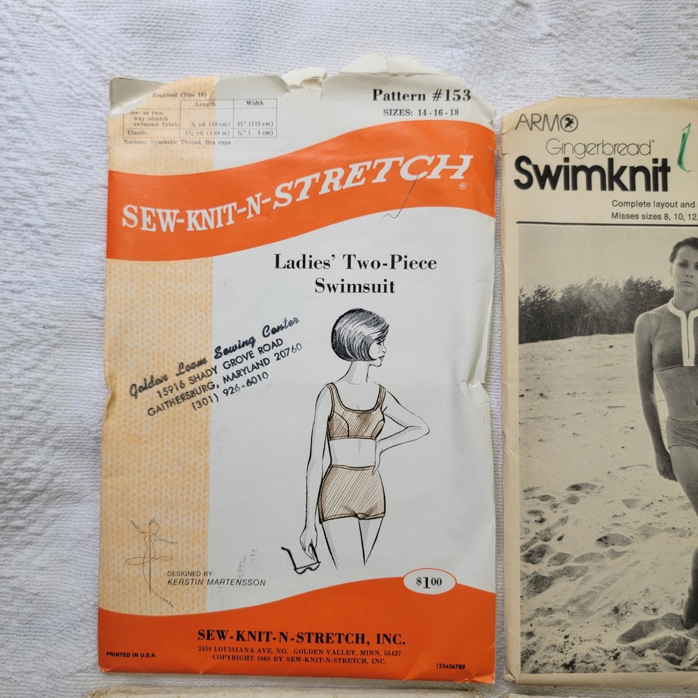 Vintage 60s 70s Sewing Patterns Lot Swimsuit Bikini Nightgown Peignoir 4pc Set - Picture 2 of 9